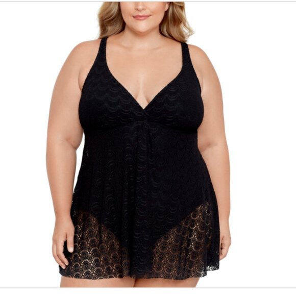 Swim Solutions Women's Plus Size Tummy Control  Swim dress Black Size 24W 5803 - Picture 1 of 1